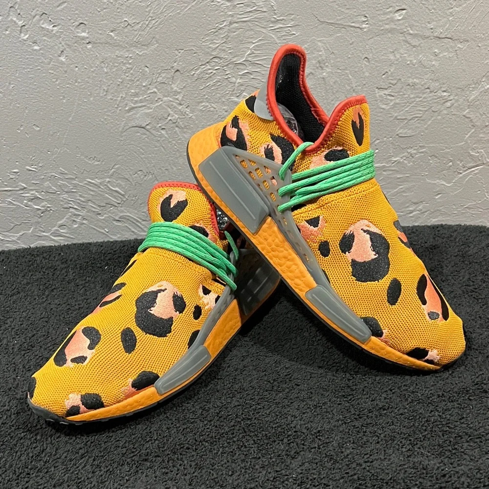 🔥🔥 ADIDAS NMD Pharrell Hu “Animal Print” Human Race Orange Sneakers Men Sz 10.5